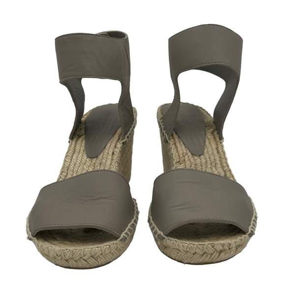 Vince Espadrilles Taupe Leather Wide Ankle Strap Jute Wedge Sandals Size 8 - Picture 3 of 5